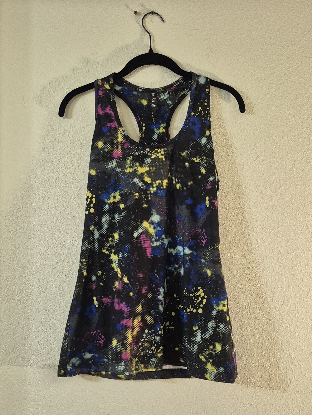lukka Black Galaxy Splatter Racerback Tank with Blue, Yellow & Pink Accents